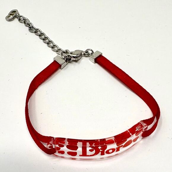 Dior Lucite Heart Logo Bracelet – Red Ribbon – 2004 Pre-Owned Y2K Edition no box - Picture 2 of 3